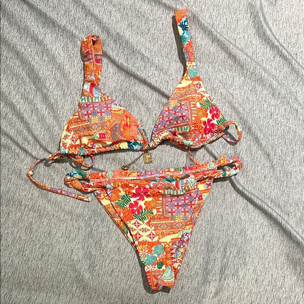 Orange Patterned Bikini Set